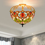 Red Cut Glass Petal Semi Flush Ceiling Lamp For Bedroom 2/3 Lights 3 /