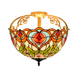 Red Cut Glass Petal Semi Flush Ceiling Lamp For Bedroom 2/3 Lights