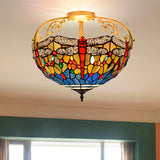 Dragonfly Cut Glass Semi Flush Mount Ceiling Light Fixture - Mediterranean Style 3 Lights