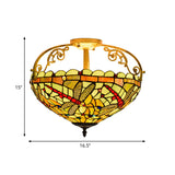 Dragonfly Cut Glass Semi Flush Mount Ceiling Light Fixture - Mediterranean Style 3 Lights