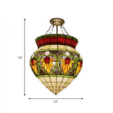 Tiffany Style Stained Glass Flower Semi Flush Mount Light - Green Ideal For Corridor Ceiling