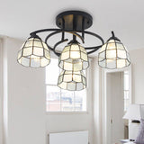 Mediterranean Black Bedroom Ceiling Lamp With Cone/Dome White/Beige/Blue Glass Shade - 4 Lights Semi