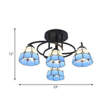 Mediterranean Black Bedroom Ceiling Lamp With Cone/Dome White/Beige/Blue Glass Shade - 4 Lights Semi