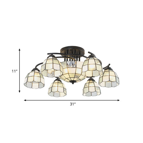 Tiffany Style Frosted Glass Semi-Flush Mount Light With Domed/Cone/Bell Shades - 9/11 Lights