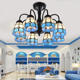 Baroque Blue Glass Ceiling Light Fixture - Domed Cut Semi Mount 6/8 Lights Stylish Design