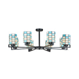 Black/White Stained Glass Semi Mount Cylinder Ceiling Light - 3/6/8 Lights Baroque Style