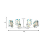 Black/White Stained Glass Semi Mount Cylinder Ceiling Light - 3/6/8 Lights Baroque Style