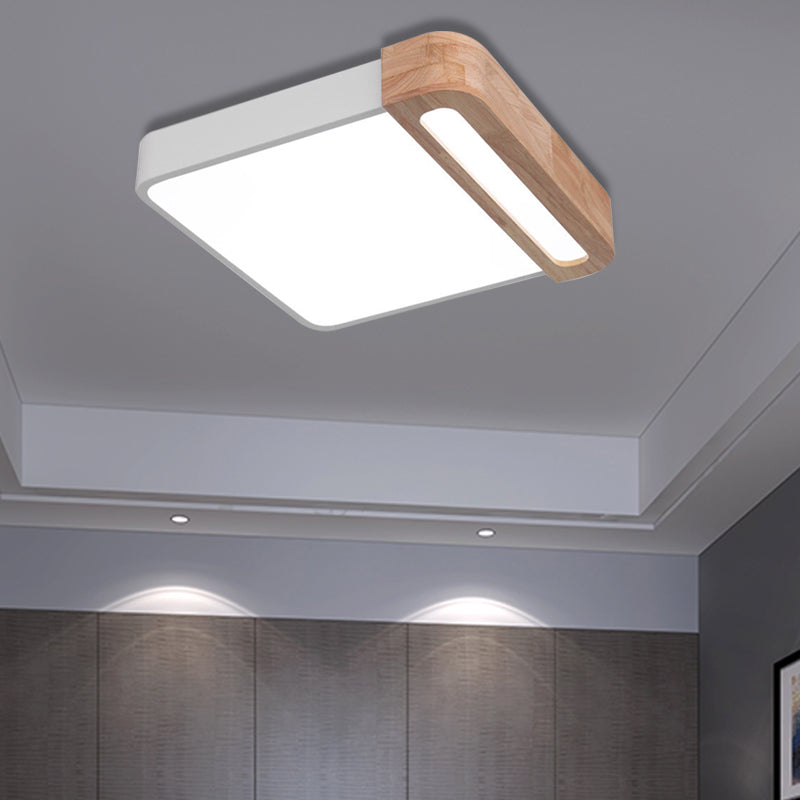 Nordic Square Acrylic Flush Light 12/16 Led Surface Ceiling Lamp In Grey/White/Red With Wood Guard -