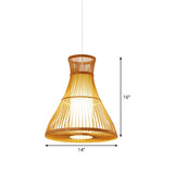 Flared Beige Ceiling Lamp - Asian Style Bamboo Hanging Light Fixture With Parchment Inner Tube Shade