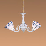Tiffany Cone Pendant Chandelier Lamp - Adjustable Chain White 3/5/6/8 Lights Living Room Lighting