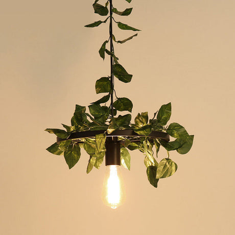 Industrial Metal Pendant Light With Green Plant Led - Perfect For Restaurants