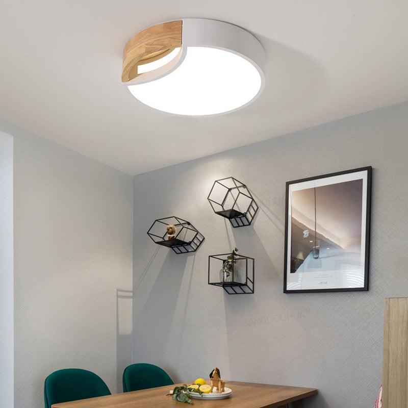 Nordic Iron Grey/White/Green Led Ceiling Light With Wood Grip - 12/16/19.5 Wide White / 12