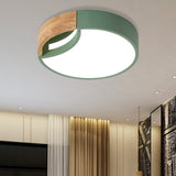 Nordic Iron Grey/White/Green Led Ceiling Light With Wood Grip - 12/16/19.5 Wide Green / 12 White