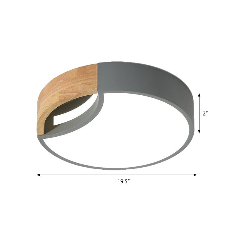 Nordic Iron Grey/White/Green Led Ceiling Light With Wood Grip - 12/16/19.5 Wide