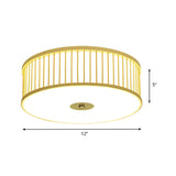Japanese Bamboo Beige Led Cylinder Flush Mount Ceiling Light For Dining Room