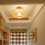 Japanese Wood Laser Cut Semi Flush Mount Ceiling Light In Beige
