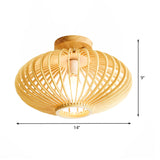 Japanese Wood Laser Cut Semi Flush Mount Ceiling Light In Beige