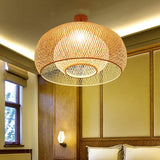 Japanese Hand Woven Bamboo Semi-Flush Mount Ceiling Lamp - Wood Finish
