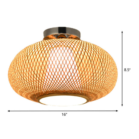 Sleek Flaxen Lantern Semi Flush Mount: Stylish Chinese Bamboo Ceiling Light For Dining Room