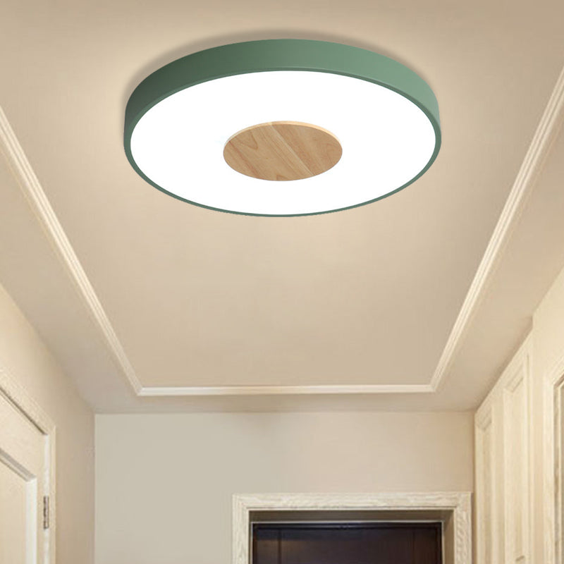 Nordic Iron Round Flush Mount Ceiling Light - 1 Head Pink/Blue/White Lighting Fixture For Bedroom