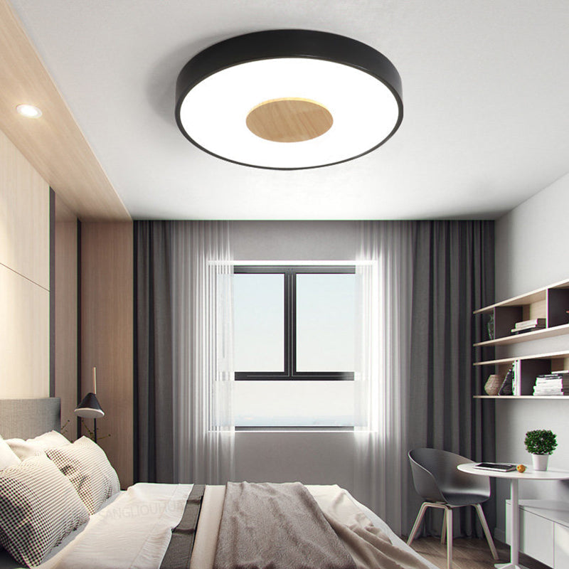 Nordic Iron Round Flush Mount Ceiling Light - 1 Head Pink/Blue/White Lighting Fixture For Bedroom