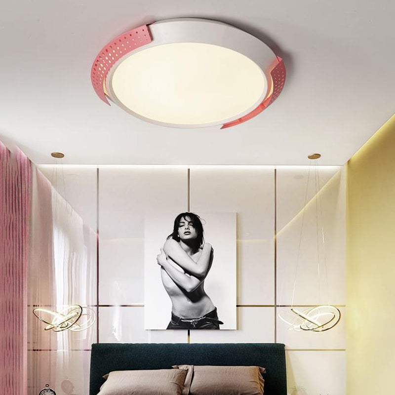 Modern Pink/Gold Hollow Metal Ceiling Fixture - 16/19.5 Round Flush Mount Light For Bedroom