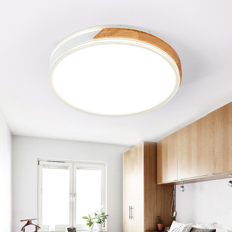 Modern Wood And Iron Ceiling Light Flush Mount In White/Gold - Warm White Indoor Fixture
