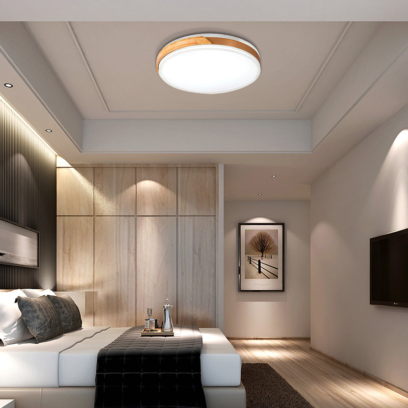 Modern Wood And Iron Ceiling Light Flush Mount In White/Gold - Warm White Indoor Fixture