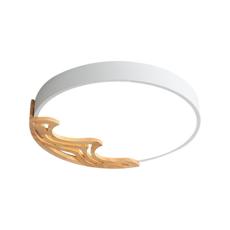 Nordic Led Ceiling Light- Thin Round Acrylic Flushmount With Wavy Wood Pattern White/Grey/Green