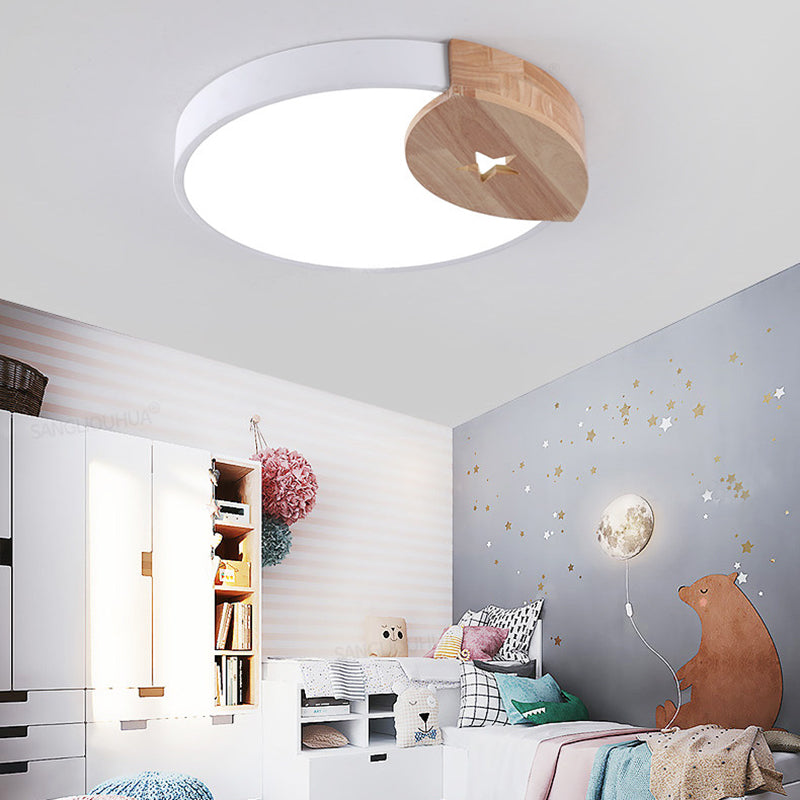 Round Acrylic Led Ceiling Light With Wood Guard - 9/12/20 Diameter Warm/White White / 12