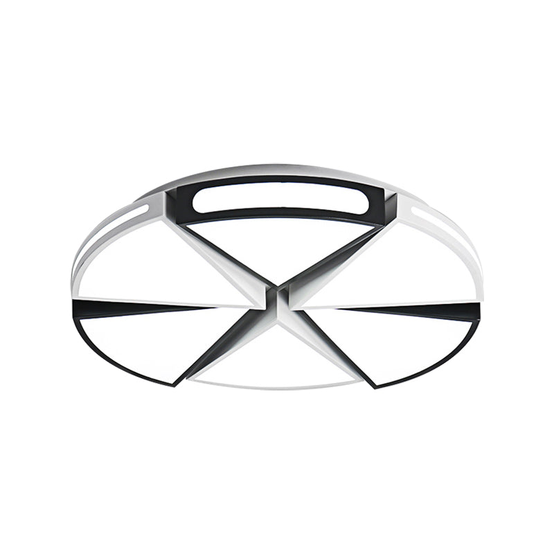 Modern White Round Ceiling Light For Kitchen Metal Flush Mount - 16/19.5 Lights With Black Accents