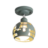Modern Metal Semi-Flush Light With 1 Head For Hallway - Pink/Yellow/Blue Domed Design