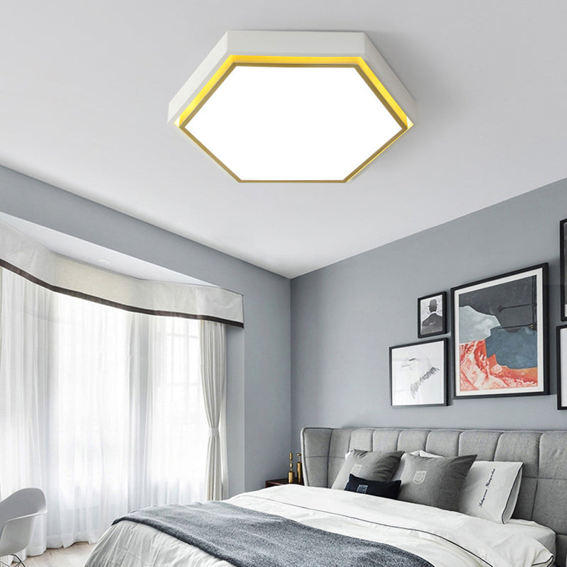 Nordic Hexagon Flushmount Metal Led Ceiling Light - Black/Green/Grey/White 16/19.5 Wide Frosted