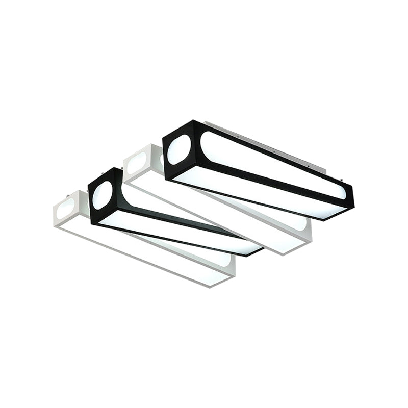 Contemporary Led Linear Flush Mount Ceiling Light In Black And White For Foyer