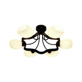 White Orb Shade Semi Flushmount Light - 6/8 Lights Frosted Glass Ceiling Fixture For Hotels