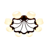 White Orb Shade Semi Flushmount Light - 6/8 Lights Frosted Glass Ceiling Fixture For Hotels