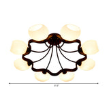 White Orb Shade Semi Flushmount Light - 6/8 Lights Frosted Glass Ceiling Fixture For Hotels