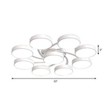 Nordic Style Ceiling Light With Black/White Drum Shade - 3/6/9 Heads Acrylic Semi Flush Mount For