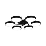 Nordic Style Ceiling Light With Black/White Drum Shade - 3/6/9 Heads Acrylic Semi Flush Mount For