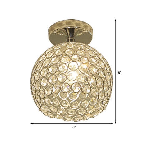 Romantic Chrome Flush Mount Ceiling Light With Crystal Accent For Corridor