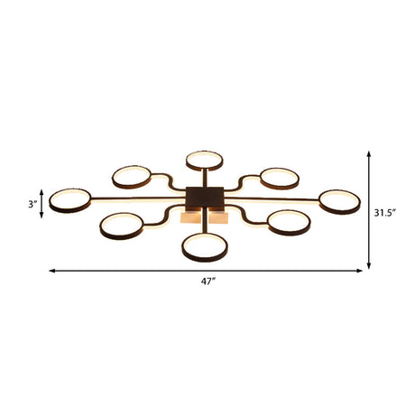 Sputnik Nordic Iron Ceiling Flush-Mount Light With Ring Shade - 4/6/8 Head Options Black