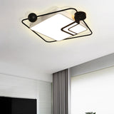 Modern Vintage Metal Flushmount Led Lighting In Warm Light With Diffuser - Square/Round Black/White