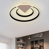 Modern Black Flush Mount Ceiling Light: Double Ring Led Indoor Lighting - Warm/White Light 19.5/23.5