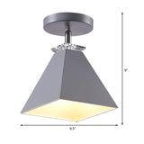 Metal Modernist Pyramid Semi-Flush Mount Fixture - 1 Light Ceiling (Gray White Green)