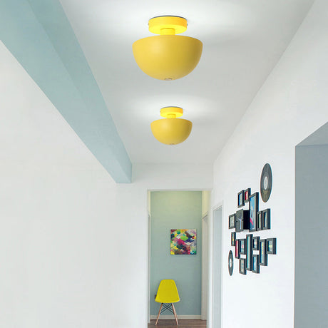 Contemporary Metal Dining Room Semi Flush Mount Ceiling Light - Pink/Yellow/Navy Bowl Design Single
