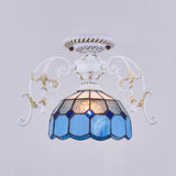 Domed Semi Flush Grid Stained Glass Ceiling Light - Black/White White / D