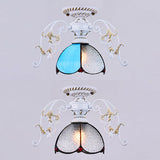 Stunning Traditional Stained Glass Ceiling Light With Blue Diamond/Frosted Shade - Black/White Semi