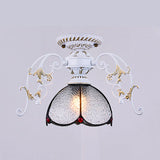 Stunning Traditional Stained Glass Ceiling Light With Blue Diamond/Frosted Shade - Black/White Semi