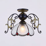 Stunning Traditional Stained Glass Ceiling Light With Blue Diamond/Frosted Shade - Black/White Semi