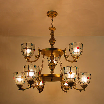 Vintage 2-Tier Beaded Chandelier: Clear/Yellow Glass Pendant Ceiling Light Clear